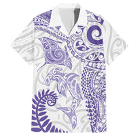 Aotearoa Maori Sea Animals Tribal Family Matching Tank Maxi Dress and Hawaiian Shirt Manta Ray and Shark Moko Pattern Purple Color LT03 Dad's Shirt - Short Sleeve Purple - Polynesian Pride