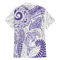 Aotearoa Maori Sea Animals Tribal Family Matching Tank Maxi Dress and Hawaiian Shirt Manta Ray and Shark Moko Pattern Purple Color LT03 Dad's Shirt - Long Sleeve Purple - Polynesian Pride