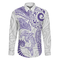 Aotearoa Maori Sea Animals Tribal Family Matching Tank Maxi Dress and Hawaiian Shirt Manta Ray and Shark Moko Pattern Purple Color LT03 Daughter's Dress Purple - Polynesian Pride