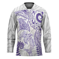 Aotearoa Maori Sea Animals Tribal Hockey Jersey Manta Ray and Shark Moko Pattern Purple Color