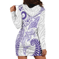 Aotearoa Maori Sea Animals Tribal Hoodie Dress Manta Ray and Shark Moko Pattern Purple Color