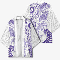 Aotearoa Maori Sea Animals Tribal Kimono Manta Ray and Shark Moko Pattern Purple Color LT03 - Polynesian Pride