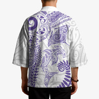 Aotearoa Maori Sea Animals Tribal Kimono Manta Ray and Shark Moko Pattern Purple Color LT03 - Polynesian Pride