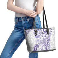 Aotearoa Maori Sea Animals Tribal Leather Tote Bag Manta Ray and Shark Moko Pattern Purple Color