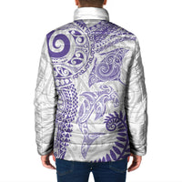 Aotearoa Maori Sea Animals Tribal Padded Jacket Manta Ray and Shark Moko Pattern Purple Color
