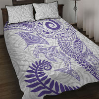 Aotearoa Maori Sea Animals Tribal Quilt Bed Set Manta Ray and Shark Moko Pattern Purple Color