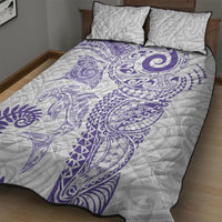Aotearoa Maori Sea Animals Tribal Quilt Bed Set Manta Ray and Shark Moko Pattern Purple Color