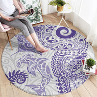 Aotearoa Maori Sea Animals Tribal Round Carpet Manta Ray and Shark Moko Pattern Purple Color