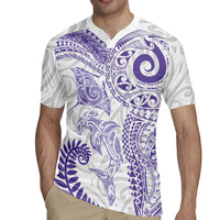 Aotearoa Maori Sea Animals Tribal Rugby Jersey Manta Ray and Shark Moko Pattern Purple Color LT03 - Polynesian Pride