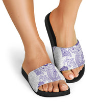 Aotearoa Maori Sea Animals Tribal Slide Sandals Manta Ray and Shark Moko Pattern Purple Color