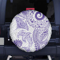 Aotearoa Maori Sea Animals Tribal Spare Tire Cover Manta Ray and Shark Moko Pattern Purple Color