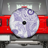 Aotearoa Maori Sea Animals Tribal Spare Tire Cover Manta Ray and Shark Moko Pattern Purple Color