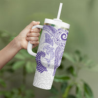 Aotearoa Maori Sea Animals Tribal Tumbler With Handle Manta Ray and Shark Moko Pattern Purple Color