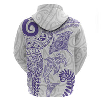 Aotearoa Maori Sea Animals Tribal Zip Hoodie Manta Ray and Shark Moko Pattern Purple Color