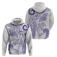 Aotearoa Maori Sea Animals Tribal Zip Hoodie Manta Ray and Shark Moko Pattern Purple Color