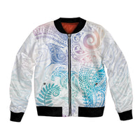 Aotearoa Maori Sea Animals Tribal Bomber Jacket Manta Ray and Shark Moko Pattern Sweet Pastel