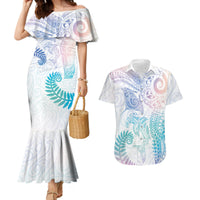 Aotearoa Maori Sea Animals Tribal Couples Matching Mermaid Dress and Hawaiian Shirt Manta Ray and Shark Moko Pattern Sweet Pastel