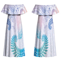 Aotearoa Maori Sea Animals Tribal Couples Matching Off Shoulder Maxi Dress and Long Sleeve Button Shirt Manta Ray and Shark Moko Pattern Sweet Pastel LT03 - Polynesian Pride