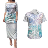 Aotearoa Maori Sea Animals Tribal Couples Matching Puletasi and Hawaiian Shirt Manta Ray and Shark Moko Pattern Sweet Pastel LT03 Multicolor - Polynesian Pride
