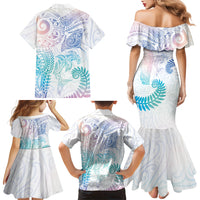 Aotearoa Maori Sea Animals Tribal Family Matching Mermaid Dress and Hawaiian Shirt Manta Ray and Shark Moko Pattern Sweet Pastel LT03 Mom's Dress Multicolor - Polynesian Pride