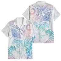 Aotearoa Maori Sea Animals Tribal Family Matching Off The Shoulder Long Sleeve Dress and Hawaiian Shirt Manta Ray and Shark Moko Pattern Sweet Pastel LT03 Dad's Shirt - Short Sleeve Multicolor - Polynesian Pride