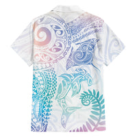 Aotearoa Maori Sea Animals Tribal Family Matching Off The Shoulder Long Sleeve Dress and Hawaiian Shirt Manta Ray and Shark Moko Pattern Sweet Pastel LT03 Dad's Shirt - Long Sleeve Multicolor - Polynesian Pride