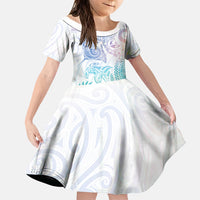 Aotearoa Maori Sea Animals Tribal Family Matching Off Shoulder Maxi Dress and Hawaiian Shirt Manta Ray and Shark Moko Pattern Sweet Pastel