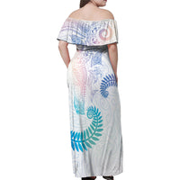Aotearoa Maori Sea Animals Tribal Family Matching Off Shoulder Maxi Dress and Hawaiian Shirt Manta Ray and Shark Moko Pattern Sweet Pastel