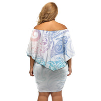 Aotearoa Maori Sea Animals Tribal Family Matching Off Shoulder Short Dress and Hawaiian Shirt Manta Ray and Shark Moko Pattern Sweet Pastel
