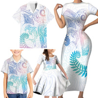 Aotearoa Maori Sea Animals Tribal Family Matching Short Sleeve Bodycon Dress and Hawaiian Shirt Manta Ray and Shark Moko Pattern Sweet Pastel LT03 - Polynesian Pride