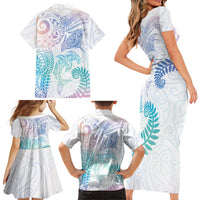 Aotearoa Maori Sea Animals Tribal Family Matching Short Sleeve Bodycon Dress and Hawaiian Shirt Manta Ray and Shark Moko Pattern Sweet Pastel LT03 Mom's Dress Multicolor - Polynesian Pride