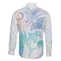 Aotearoa Maori Sea Animals Tribal Family Matching Short Sleeve Bodycon Dress and Hawaiian Shirt Manta Ray and Shark Moko Pattern Sweet Pastel LT03 Son's Shirt Multicolor - Polynesian Pride