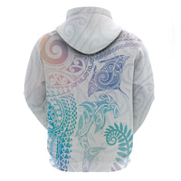 Aotearoa Maori Sea Animals Tribal Hoodie Manta Ray and Shark Moko Pattern Sweet Pastel LT03 - Polynesian Pride