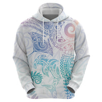 Aotearoa Maori Sea Animals Tribal Hoodie Manta Ray and Shark Moko Pattern Sweet Pastel LT03 - Polynesian Pride