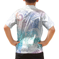 Aotearoa Maori Sea Animals Tribal Kid Hawaiian Shirt Manta Ray and Shark Moko Pattern Sweet Pastel LT03 - Polynesian Pride