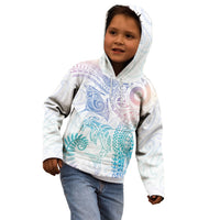 Aotearoa Maori Sea Animals Tribal Kid Hoodie Manta Ray and Shark Moko Pattern Sweet Pastel