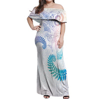 Aotearoa Maori Sea Animals Tribal Off Shoulder Maxi Dress Manta Ray and Shark Moko Pattern Sweet Pastel LT03 Women Multicolor - Polynesian Pride