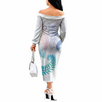 Aotearoa Maori Sea Animals Tribal Off The Shoulder Long Sleeve Dress Manta Ray and Shark Moko Pattern Sweet Pastel LT03 - Polynesian Pride