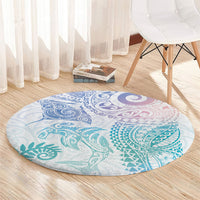 Aotearoa Maori Sea Animals Tribal Round Carpet Manta Ray and Shark Moko Pattern Sweet Pastel