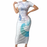 Aotearoa Maori Sea Animals Tribal Short Sleeve Bodycon Dress Manta Ray and Shark Moko Pattern Sweet Pastel LT03 Long Dress Multicolor - Polynesian Pride