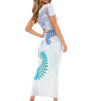 Aotearoa Maori Sea Animals Tribal Short Sleeve Bodycon Dress Manta Ray and Shark Moko Pattern Sweet Pastel LT03 - Polynesian Pride