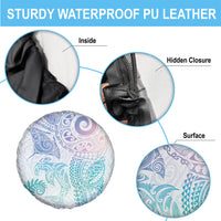 Aotearoa Maori Sea Animals Tribal Spare Tire Cover Manta Ray and Shark Moko Pattern Sweet Pastel