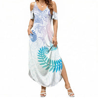 Aotearoa Maori Sea Animals Tribal Summer Maxi Dress Manta Ray and Shark Moko Pattern Sweet Pastel LT03 Women Multicolor - Polynesian Pride