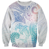 Aotearoa Maori Sea Animals Tribal Sweatshirt Manta Ray and Shark Moko Pattern Sweet Pastel