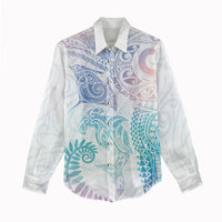 Aotearoa Maori Sea Animals Tribal Women Casual Shirt Manta Ray and Shark Moko Pattern Sweet Pastel