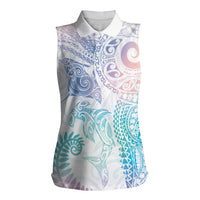 Aotearoa Maori Sea Animals Tribal Women Sleeveless Polo Shirt Manta Ray and Shark Moko Pattern Sweet Pastel