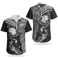 Hawaiian Manta Ray Tribal Couples Matching Off Shoulder Maxi Dress and Hawaiian Shirt Polynesian Art Motifs Black Color LT03 - Polynesian Pride