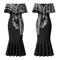 Hawaiian Manta Ray Tribal Family Matching Mermaid Dress and Hawaiian Shirt Polynesian Art Motifs Black Color LT03 Mom's Dress Black - Polynesian Pride