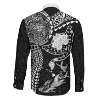 Hawaiian Manta Ray Tribal Family Matching Mermaid Dress and Hawaiian Shirt Polynesian Art Motifs Black Color LT03 Son's Shirt Black - Polynesian Pride