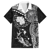 Hawaiian Manta Ray Tribal Family Matching Off The Shoulder Long Sleeve Dress and Hawaiian Shirt Polynesian Art Motifs Black Color LT03 Dad's Shirt - Short Sleeve Black - Polynesian Pride